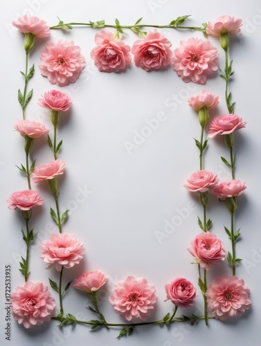 Frame made of carnation on a white background
