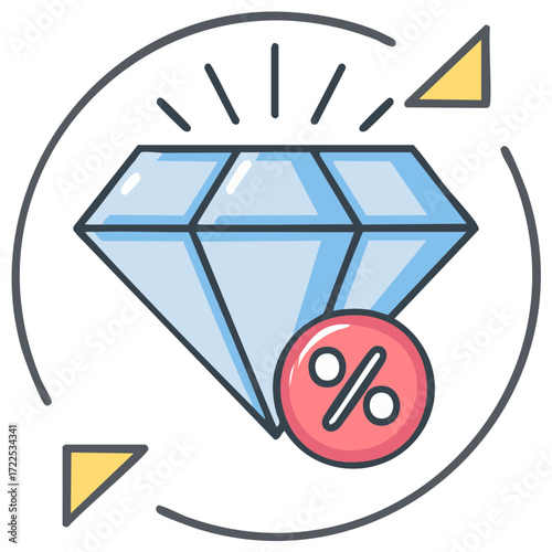 Diamond and Percentage Icon, Gem Discount Concept, Abstract Illustration