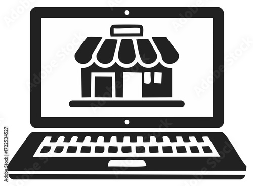 Digital storefront on laptop screen representing online shopping and retail business technology