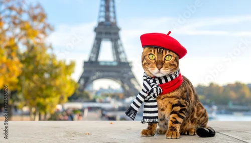 Fototapeta samoprzylepna Parisian feline in stylish attire