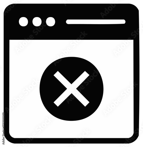 Browser Window Displaying Error X Symbol for Problem Warning Notification
