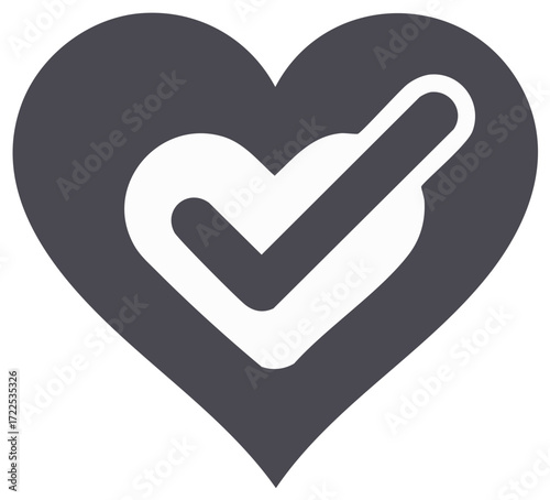 Gray heart with white checkmark symbol for health and positive choice