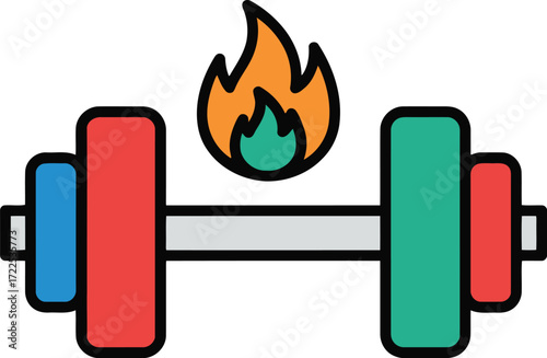 Dumbbell with Fire Icon – Fitness, Gym Motivation, and Strength Training Symbol