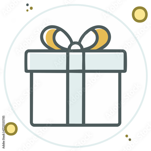 Outlined gift box with a yellow bow illustration representing celebration surprise and special occasion generosity
