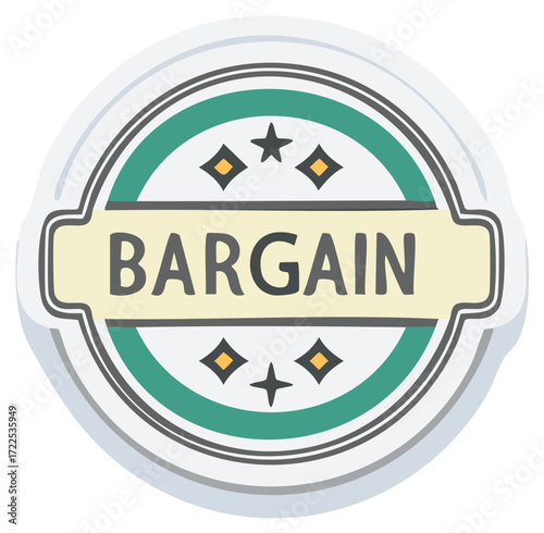 Hand drawn bargain sticker icon with a retro badge design for sales promotions and special offers