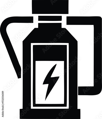 Bold black silhouette icon of a sports water bottle with a lightning bolt symbol representing energy and hydration for athletes