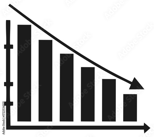 Financial crisis and economic recession concept with a declining bar graph icon showing a downturn