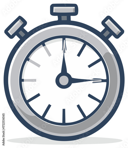 Simple Silver and Blue Stopwatch Icon Depicting Time Measurement and Deadline with a Cartoon Style