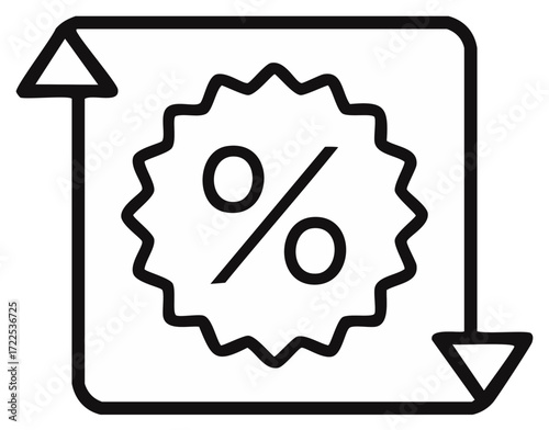 Vector icon of percentage change with up and down arrows. Interest rate and discount fluctuation concept.