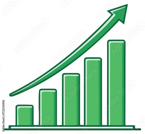 Green Bar Chart with Upward Arrow Symbolizing Growth Positive Trends Business Progress Report Presentation Data Analysis Visualization