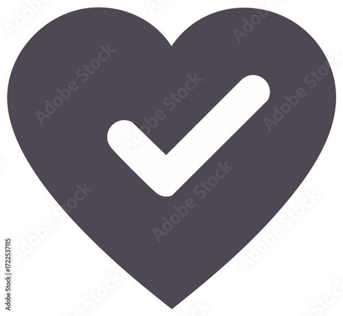 Heart Shape Symbolizing Approval with Checkmark Inside Icon for Health Care Confirmation