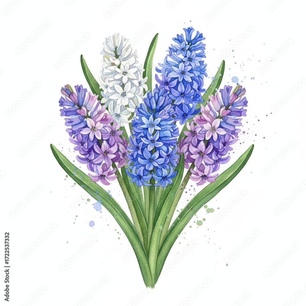 Fototapeta premium Hyacinth Bouquet Watercolor Illustration Isolated on White Background