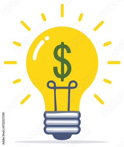 Bright light bulb with dollar symbol symbolizes financial innovation and profitable ideas