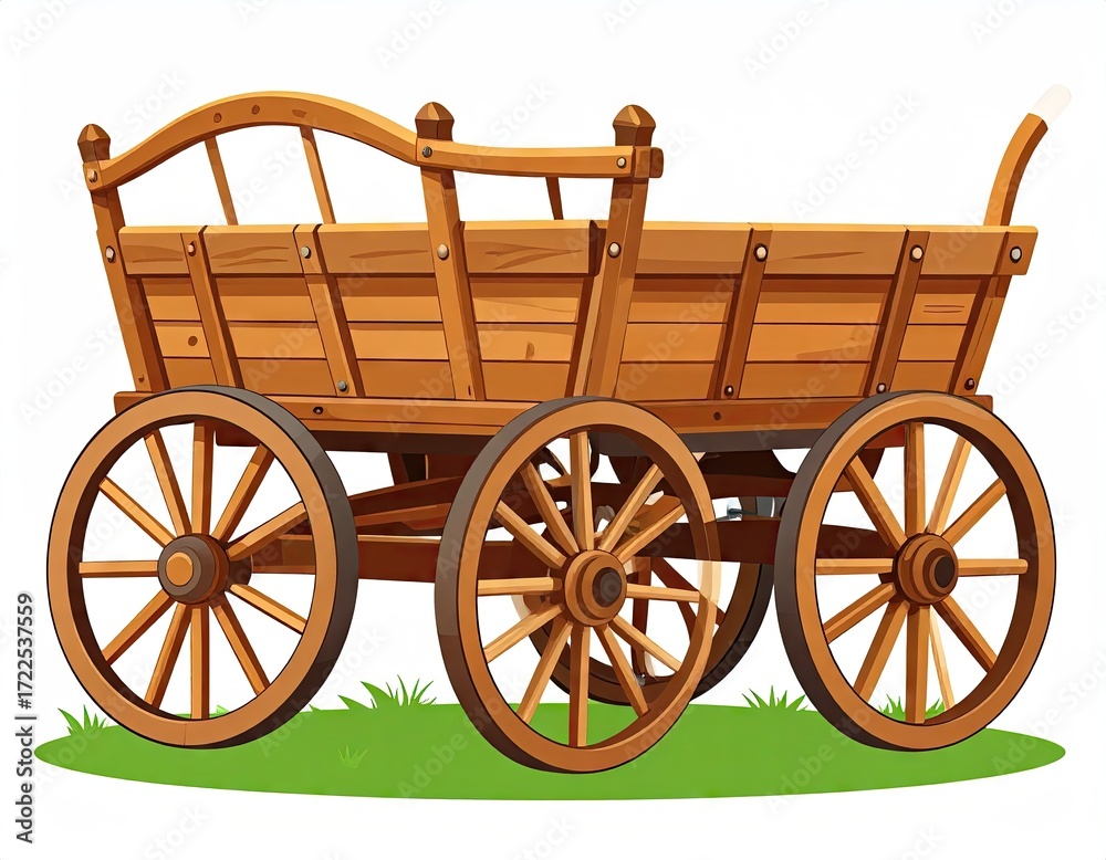 Fototapeta premium Rustic Wooden Farm Cart on Grass