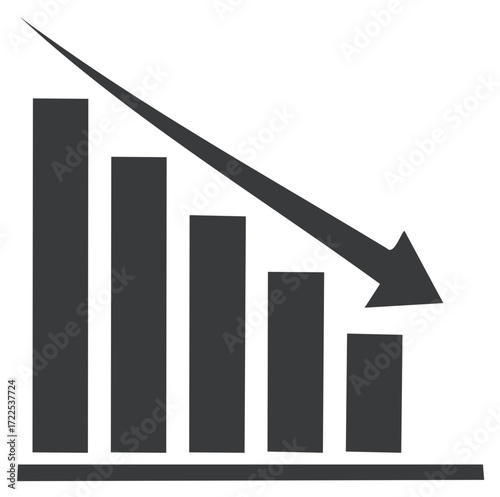 Bar chart with descending arrow showing a significant decrease in data or performance