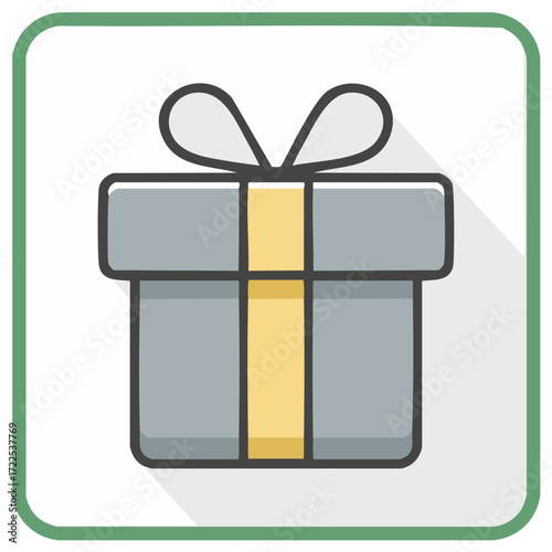 Illustrated gray gift box with a yellow ribbon and bow perfect for holiday celebrations and special occasions