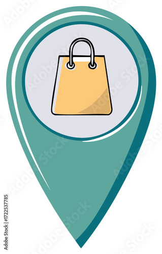 Shopping bag icon on location pin for business places and store locator