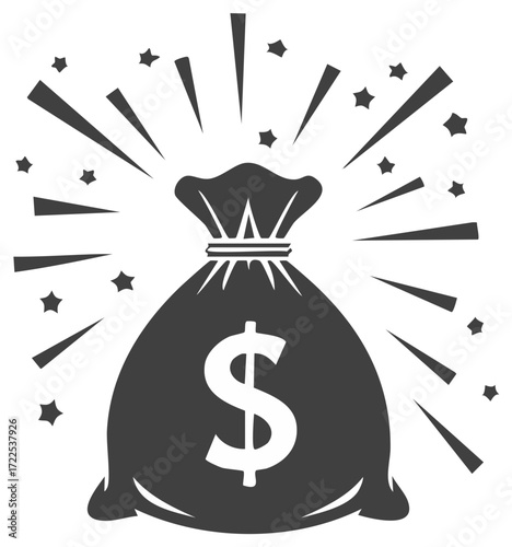 Bag of Money with Dollar Sign and Stars Sparkle