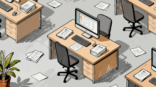 Indoor business office scene, vector hand-drawn illustrations