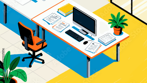 Indoor business office scene, vector hand-drawn illustrations