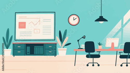 Indoor business office scene, vector hand-drawn illustrations