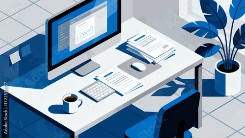 Indoor business office scene, vector hand-drawn illustrations