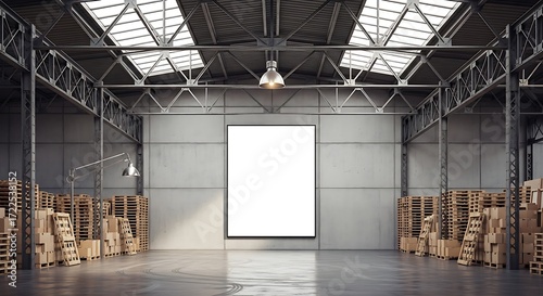 Warehouse interior mockup poster frame industrial building storage distribution center space
