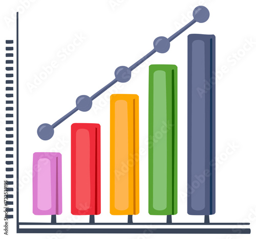 Colorful bar chart and line graph illustration showing a positive upward trend for business growth and success