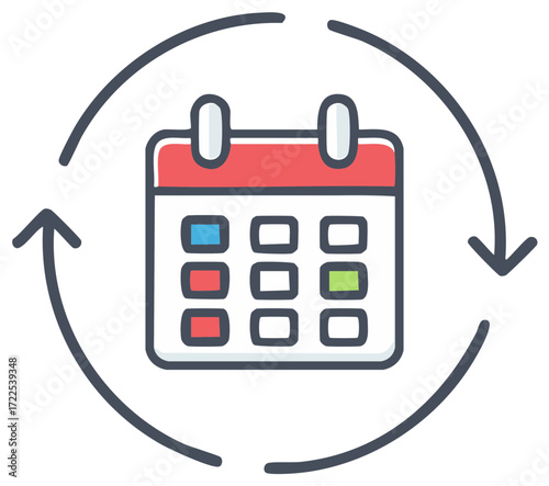 Schedule calendar icon with cyclical arrows for event planning and updates
