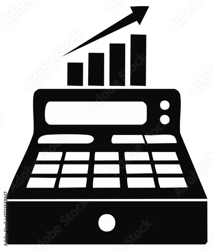 Retail Sales Growth and Profitability Icon with Till and Upward Arrow