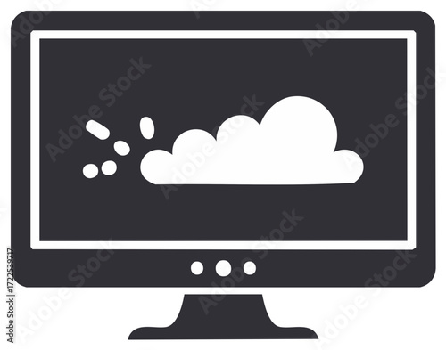 Desktop monitor displaying cloud and raindrops weather forecast weather symbols icon