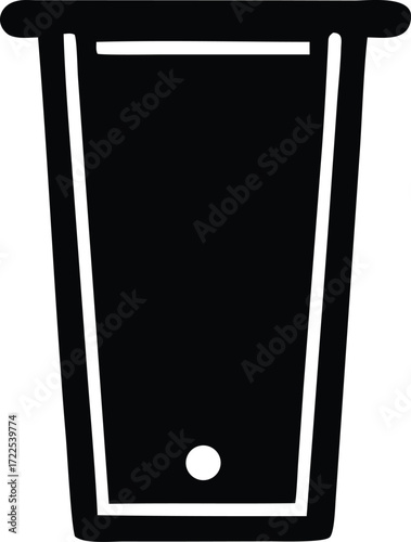 Simple silhouette icon of a tall glass or cup with a small circle detail at the bottom offering versatile design applications