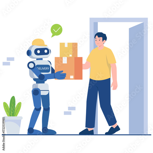 Robot delivering packages to a person at a doorway