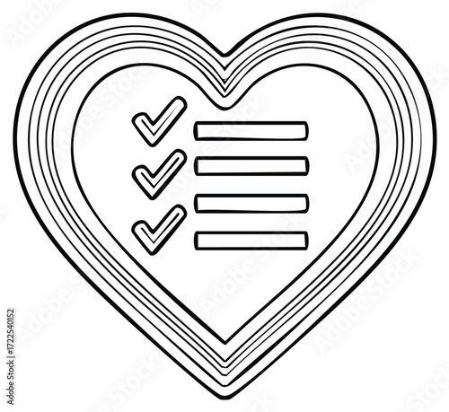 Heart shape with checklist and checkmarks icon for organization and task completion