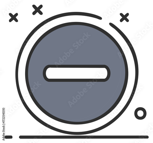 Gray Circle with Minus Sign Negative Symbol or Remove Icon with Sparks