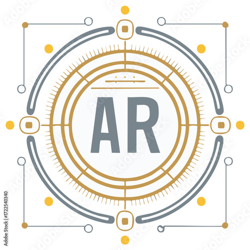 Augmented Reality AR symbol with digital interface and technological elements