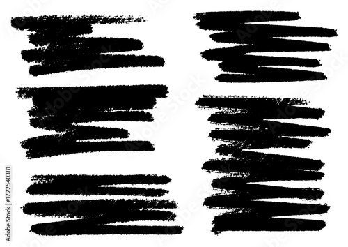 Abstract hand-drawn black brush stroke markings on a white background representing emphasis or correction