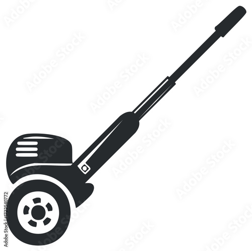 Simple silhouette icon of a wheeled lawn edger garden tool for landscaping