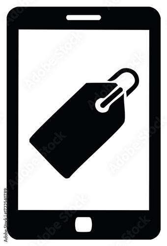 E-commerce concept icon of a price tag on a digital tablet screen for online shopping and sales