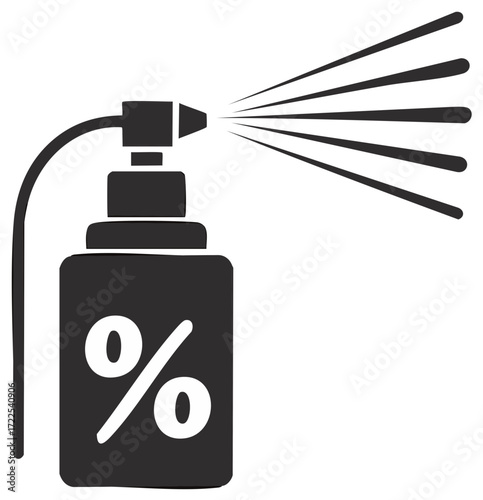 Dark Spray Bottle Icon with Percentage Sign Dispensing Liquid Illustration