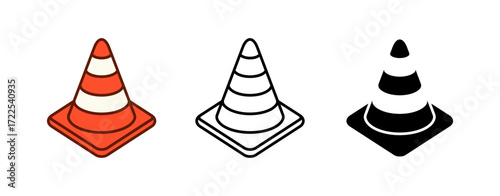 Simple traffic cone line icon isolated on white background.