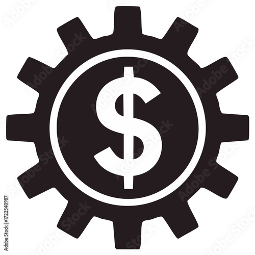 Money generation illustration depicting a gear with a currency symbol at the core signifying financial mechanisms