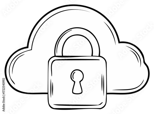 Secure cloud storage concept with padlock protecting sensitive online data and privacy