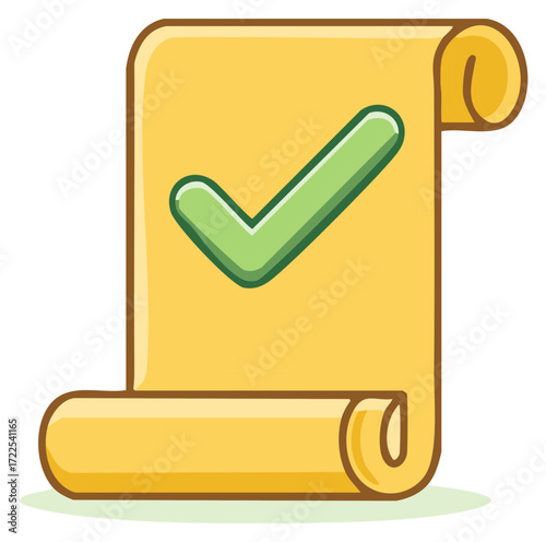Scroll with Check Mark Symbol Approval Concept Illustration