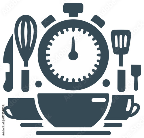 Baking time management concept with kitchen utensil set illustration