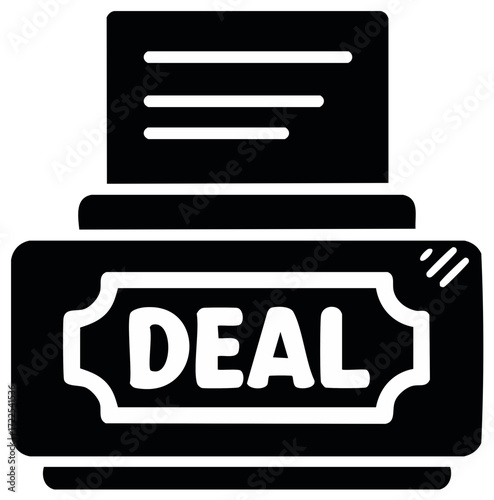 Deal text on document icon representing special offers discounts and business transactions