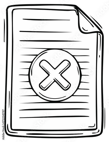 Hand drawn image of paper with cross icon concept for canceling or deleting information