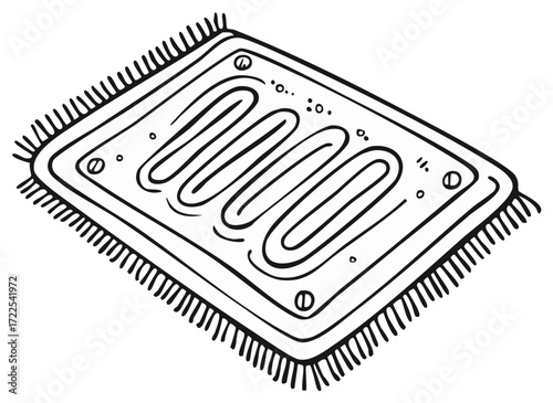 Illustration of a stylized rectangular rug with decorative edging and embedded design.