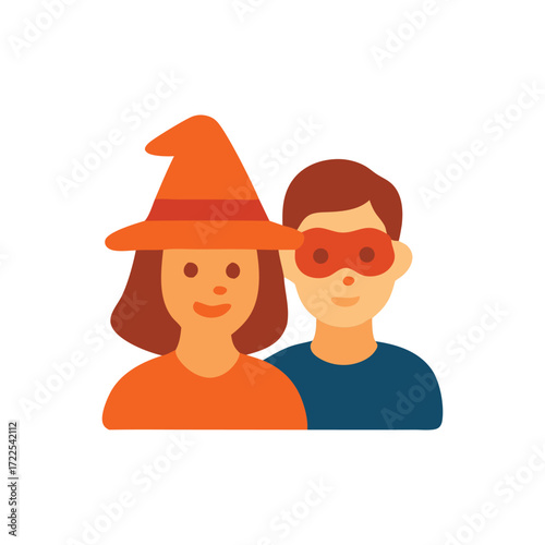 Costume party fun two adorable kids a witch and superhero at a festive event.