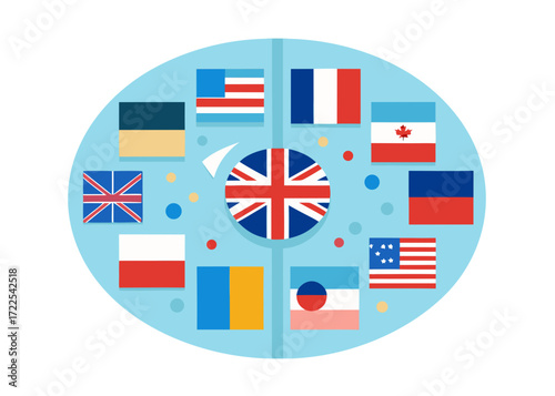 Global flags representing international communication and diversity